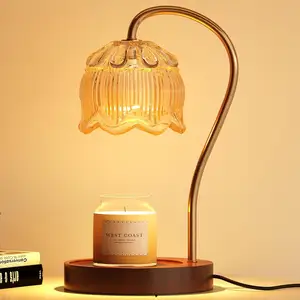 Fragrance Candle Warmer Lamp With 2 Bulbs With Timer Dimmer Wax Melt For Small Large Size Jar Candles Retro Wooden Base