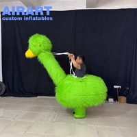 Costume d'autruche vert gonflable en peluche de défilé de taille adulte, costume d'autruche en peluche gonflable