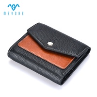 Dompet Pria MEYSHE Kulit Asli Berkualitas Tinggi Harga Pabrik Custom, 3 Lipat, RFID Blocking, dengan Tombol