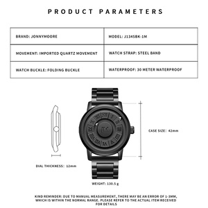 JM นาฬิกาควอตซ์แม่เหล็กสีดำสำหรับผู้ชาย, นาฬิกาควอตซ์แม่เหล็กสีดำนาฬิกาแฟชั่นกีฬากันน้ำนาฬิกาผู้ชายสีดำ - Product Image 2
