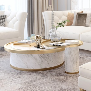 Wholesale European Style Modern Design Artificial Marble Paper With Stainless Steel Frame Coffee Table Set Living Room <strong>Furniture</strong> - Product Image 3