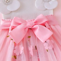 Robe de princesse en tulle à fleurs tridimensionnelles pour filles, sans manches, élégante, pour les fêtes et le quotidien
