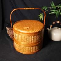 Panier de rangement rectangulaire flexible en bambou tressé 100 % naturel et écologique avec poignée – Panier cadeau durable