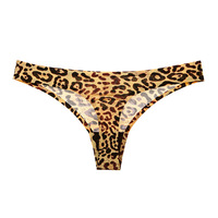 Ropa Interior Femenina de Seda sin Costuras de una Sola Pieza, Leggings Deportivos de Cintura Baja con Estampado de Leopardo Sexy y Juguetón