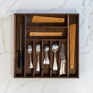 Nhà máy Cung cấp 9 khoang Walnut gỗ ngăn kéo Divider ngăn kéo nhà bếp Tổ Chức Bộ đồ ăn lưu trữ hộp gỗ - Product Image 2