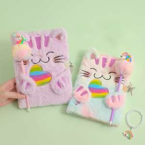 Kids Writing Drawing Hardcover Fuzzy Journal Puppy Kitten Cat Diary Notebook for Girls With Lock and Keys - Product Image 3
