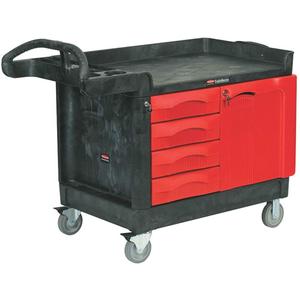 Carrello Portautensili Industriale con 4 Cassetti e 1 Anta, Rosso e Nero, su Ruote - Product Image 1