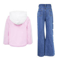 Ensemble tendance rose pour filles : coupe-vent à capuche et jean en denim, pantalon évasé antistatique pour tout-petits, deux pièces à jambes larges