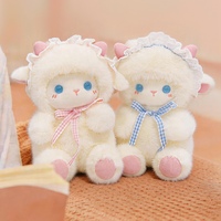 Peluche Mouton Adorable, Jouet en Peluche Doux, Poupée Ovinette Moelleuse avec Nœud Écossais, Cadeau pour Enfants