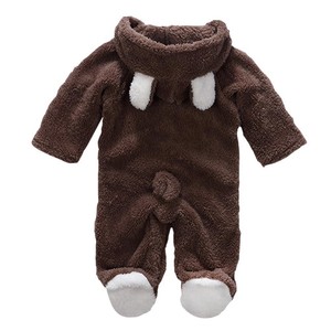 Combinaison pour bébé en polaire corail à capuche et manches longues, tenue mignonne et chaude pour tout-petits, marron avec oreilles, automne-hiver - Product Image 4