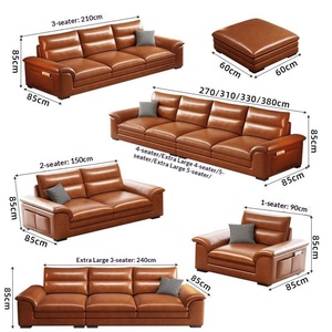 American Retro Waxed Leather Three Seater Straight <b>Sofa</b> Light Luxury Leather Couch <b>For</b> Small Living Room - Product Image 5