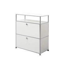 Gabinete de Almacenamiento con Marco Metálico Resistente y Detalles Blancos, con 2 Cajones, Moderno, para Sala de Estar, Hogar u Hotel