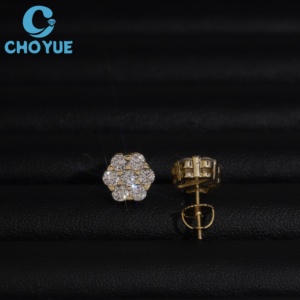 Flower Design Lab Diamonds Stud <b>Earrings</b> Real 925 Silver Gold Plated Claw Setting Luxury Screw <b>Back</b> Stud <b>Earring</b> Jewelry - Product Image 5