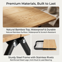 Mesa Plegable de Bambú Estilo Maletín, Mesa Ligera para Acampar, Picnic, Dormitorio, Balcón y Estación de Trabajo para Portátil