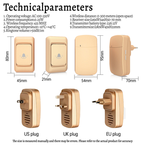 Sonnette dorée, sonnette sans fil pour villa, télécommande intelligente, alimentation électrique, dispositif de rappel pour personnes âgées - Product Image 5