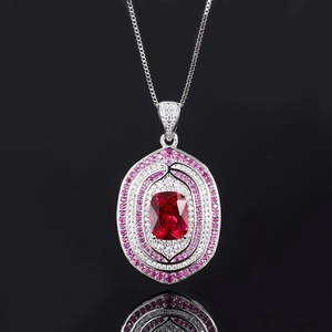 Wholesale Eco-friendly Copper 8*10MM Red Zircon Bridal 2 Tone <b>Earrings</b> and Necklace Ring Jewelry <b>Sets</b> for Wedding - Product Image 4