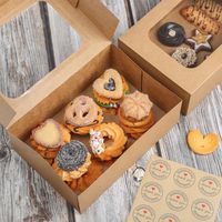 Boîtes à biscuits auto-élevantes en papier kraft biodégradable écologique avec fenêtre transparente, emballage pliable de qualité alimentaire pour pâtisseries