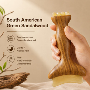 Ergonomic <b>Gua</b> <b>Sha</b> Massage <b>Tool</b> Crafted from Green Sandalwood and Sheep Horn for Neck Shoulder and Meridian Care - Product Image 3