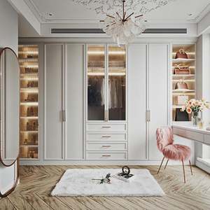 ตู้เสื้อผ้าไม้ติดผนังแบบยุโรป ดีไซน์ทันสมัย กันน้ำ ผลิตตามสั่ง ขายส่ง - Product Image 3