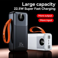 Batterie externe portable pour l'extérieur, charge rapide, téléphone portable, grande capacité, 30000 mAh, câbles Type-C en PVC