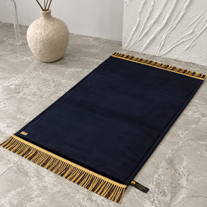 Tapis de prière musulman extra large bleu marine pour la maison et la mosquée, avec couche de fourrure douce, support rembourré, facile à nettoyer, support en mousse. - Product Image 2