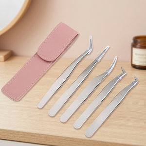Ensemble de pinces à cils en acier inoxydable, pointe pointue de précision, 5 pièces avec étui rose - Product Image 6