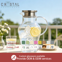 Carafe à eau en verre borosilicate CRYSTAL avec filtre et couvercle en acier inoxydable, grande capacité, pour thé froid et boissons maison