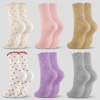 Chaussettes de yoga et de Pilates pour jeunes, entièrement personnalisables, en coton, avec grip antidérapant, à volants et pois, semelle coussinée et emballage écologique