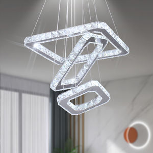 モダンな3リングスクエアクリスタルLEDリニアペンダントライト、調節可能なアイランドシャンデリア、キッチン、家庭、ホテル、レストラン用、AC電源 - Product Image 2