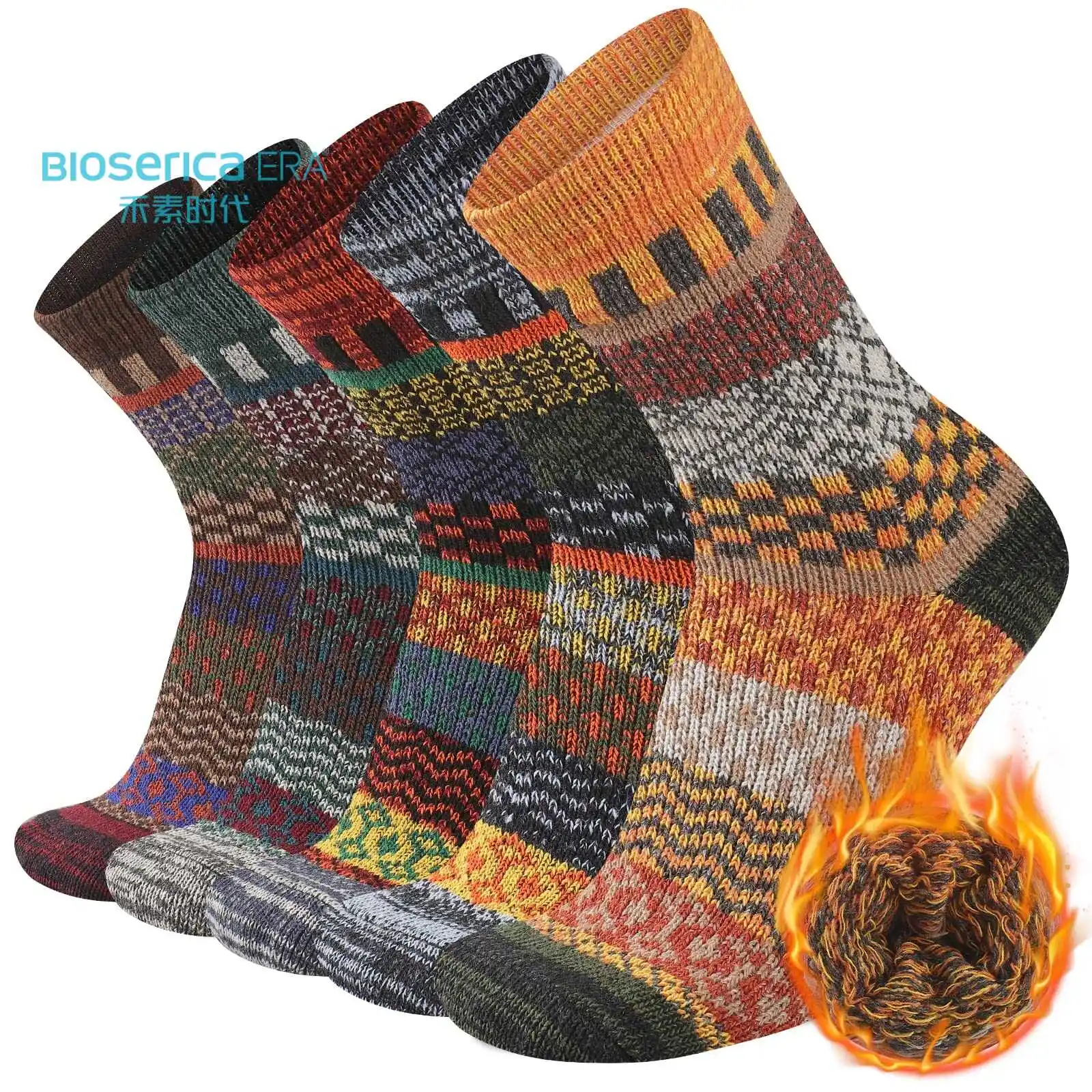 Bioserica Tijdperk Custom Sokken Winter Wollen Sokken Thermisch Winter Dik Crew Patroon Dikke Warme Winter Heren Sokken