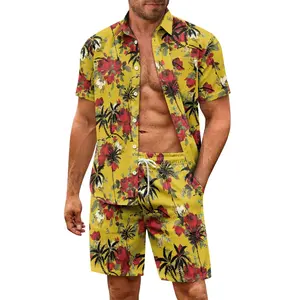 Mode Hawaiian Shirt Set Man Vrijetijdskleding Groothandel Zomer Strandkleding Straat Korte Mouw Pak Op Aanvraag Tweedelig Shirt