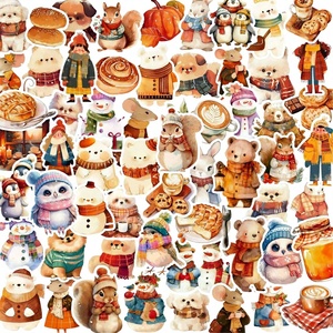 Pegatinas de Animales Lindos de Dibujos Animados para Otoño e Invierno, Calcomanías de Papel Autoadhesivas para Decoración del Hogar - Product Image 1