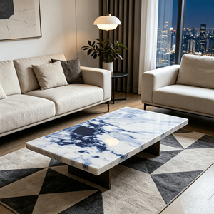 Table basse rectangulaire en <span class=keywords><strong>quartz</strong></span> artisanale, style européen moderne, sculptée sur mesure, en pierre artificielle cannelée, écologique - Product Image 4