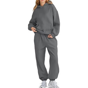Ensemble de survêtement femme couleur unie, sweat-shirt oversize et pantalon de survêtement, deux pièces streetwear coupe ample longueur intégrale - Product Image 6