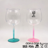 Verre à vin rouge incassable en plastique sans BPA, multicolore, avec pied, pour la vente en gros, idéal pour les bars, mariages et événements
