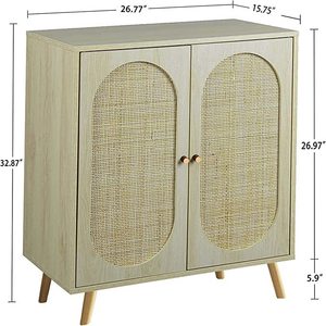 ตู้ห้องนั่งเล่น ไม้ ประตูหวาย ช่องเก็บของ 2 ช่อง แผงเรียบ สีแท้ - Product Image 4