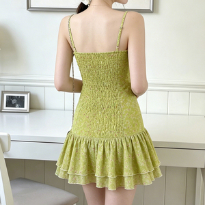 เดรสสั้นผ้าชีฟองสีเขียวคอวีพิมพ์ลายดิจิทัลแบบลำลองไร้แขนสไตล์ลำลองรักษ์โลกสำหรับฤดูร้อนปี 2026 - Product Image 3