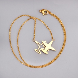 Collar de moda con colgante doble de avión, de acero inoxidable brillante, chapado en oro de 18K, con cadena de eslabones, joyería llamativa al por mayor - Product Image 3