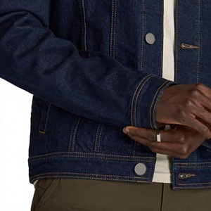 Chaqueta de Mezclilla Azul Oscuro para Hombre, Cierre de Botones, Corte Regular, Color Sólido, Diseño con Costuras Decorativas, Lavable, para Otoño - Product Image 4