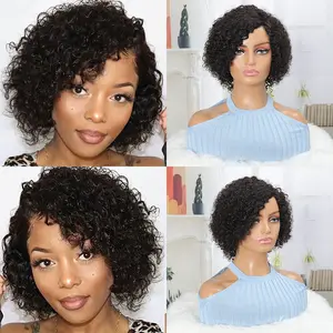 H0001 Style Icon 12 "Pelucas Afro Cabello humano rizado corto para mujeres negras Pelucas delanteras de encaje