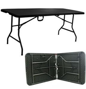 Outdoor Plastic Foldable Rectangle HDPE 6ft Folding Table Black Rattan Table