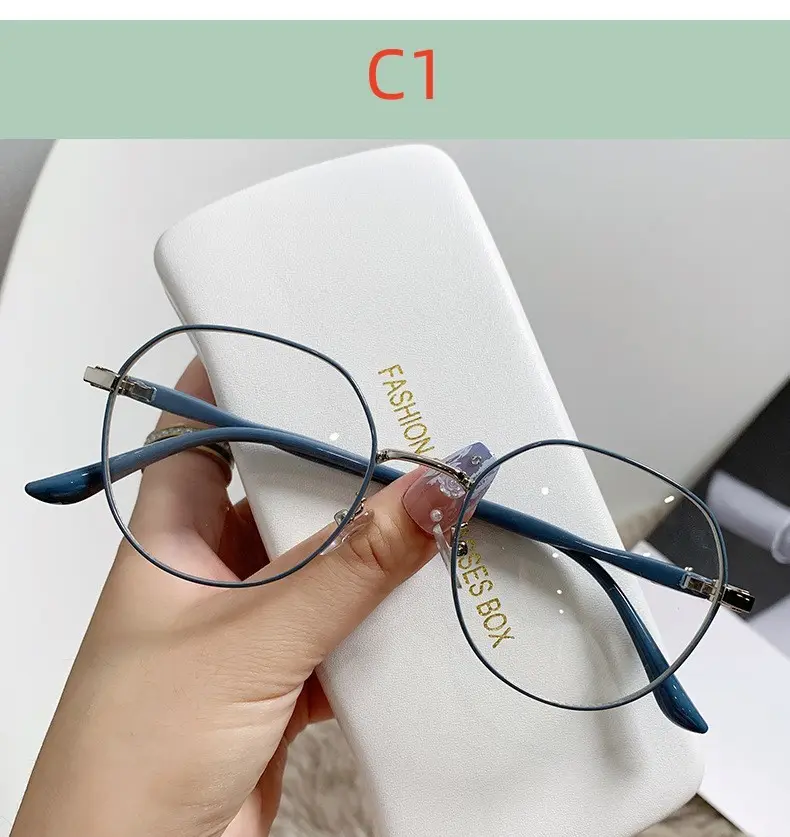 New metal anti-blue glasses fashion retro round glasses frame female ins simple and light plain mirror trend
