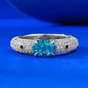 Anelli di gioielleria 925 anelli di fidanzamento in argento Sterling di alta qualità 5*7mm a forma di uovo pietra blu moda diamante completo per le donne