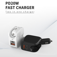 2-in-1 Heim-/Auto-Ladegerät mit PD 3.0 QC3.0 20W 2 USB-Anschlüssen PC Feuerfestes Material