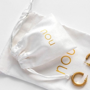 PandaSew 8*10 cm White Personalized logo Print <b>Drawstring</b> <b>Pouches</b> Custom Jewelry Packaging Bag - Product Image 4