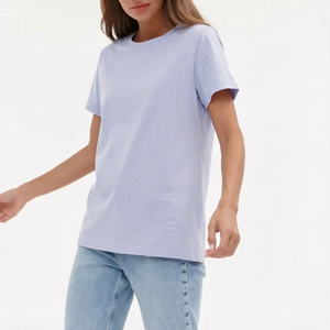 เสื้อยืดคอกลมผ้าฝ้ายสีฟ้าอ่อนสำหรับผู้หญิง ทรงหลวม สวมใส่สบาย แขนสั้น สีพื้น ระบายอากาศได้ดี เหมาะสำหรับฤดูใบไม้ผลิและฤดูร้อน - Product Image 1