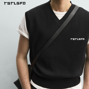 Chaleco de Punto Personalizado de Alta Calidad con Cuello en V y Letras Impresas, Color Sólido, Estilo Casual para Hombre - Product Image 2