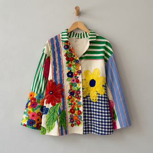 Chaqueta Bordada con Parches de Algodón Indio, Abrigo con Cuello y Apliques Florales Multicolores para Mujer, Venta al Por Mayor - Product Image 4