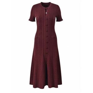 Extrafine--Wool <strong>Cashmere</strong> Blended Women Fashion Full-Button Collar-Neck MIDI <strong>Sweater</strong> <strong>Dress</strong> - Product Image 5