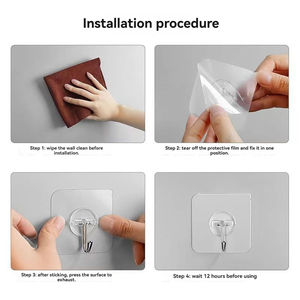 Crochets transparents en acier inoxydable robustes auto-adhésifs étanches à l'huile pour salle de bain cuisine salon garde-robe PVC - Product Image 4